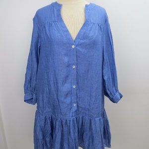 Tuckernuck Pomander Place Dress Size Small Blue Long Sleeves Ruffle V Neck
